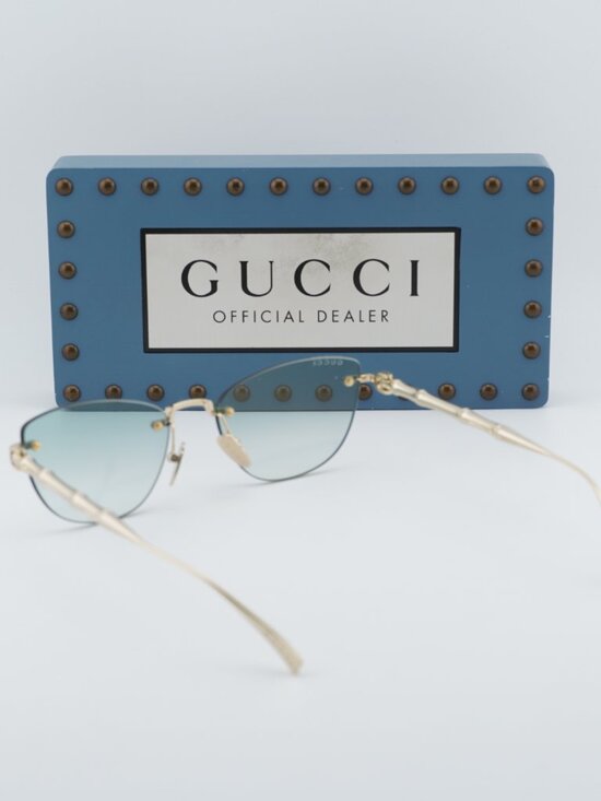 Gucci GG2063S 003 Cat Eye Sunglasses - Shiny Endura Gold/Green Gradient Mirror main image 5